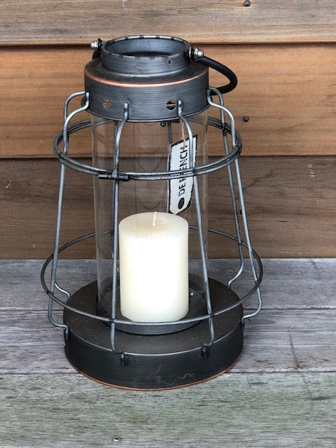 Industrial glass and metal lantern